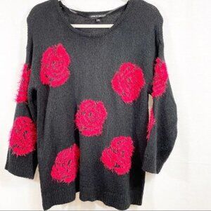 Cable & Gauge Sweater Womens Large Black Red Floral‎ Pullover Comfy